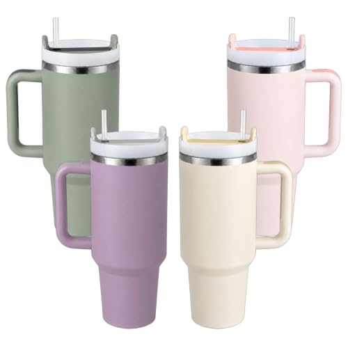 Image of Pandance 4 Pack 40 oz Tumbler with Handle and Straw Bulk, Pastel Mix