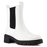 RF ROOM OF FASHION Women's Elastic Panel Lugged Sole Chunky Heel Chelsea Boots WHITE Size.9