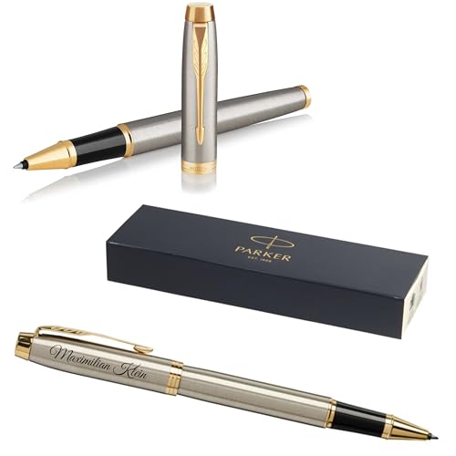 PARKER IM Core - Bolígrafo de punta redonda con grabado | Premium Pen | Caja de regalo | mina negra | Regalo personalizado | Nombres | Grabado | Aniversario | Cumpleaños (Brushed Metal G.C.)