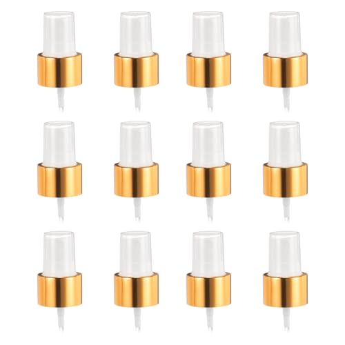 uxcell 12 Pcs Gold White Spray Top, 24/410 Fine Mist Sprayer Reusable Replacement Spray Bottle Pump Plastic Top for Cosmetic Perfume and Body Sprays Bottle