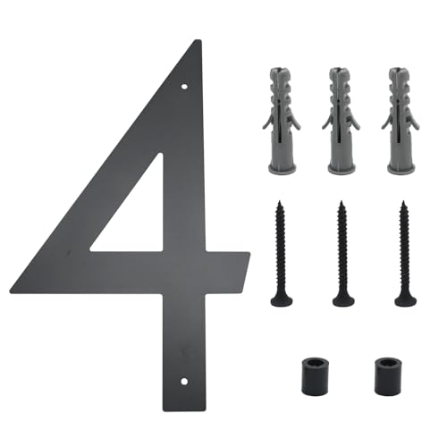 laffoonparts 16 Inch Modern House Numbers for Outside Black with Nail Kit, Large Black Metal House Numbers, House Address Numbers for House Address Wall Door Hotel Street Garage Gate (4)