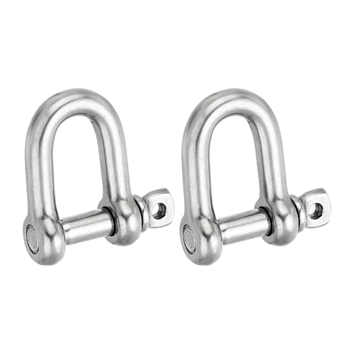 PATIKIL Screw Pin Shackle M4 5/32 176lbs, 2 Pack 304 Stainless Steel D Ring Shackle for Chains Wire Rope Outdoor, Silver
