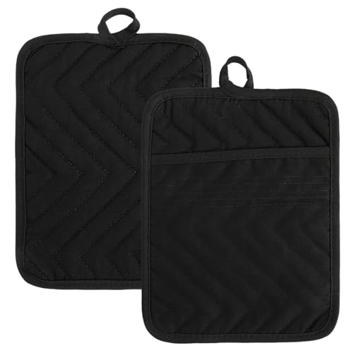 Sibba Black Pot Holders, 7 x 9 Inch, 2 Pcs