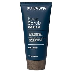 Blackstone Men’s Grooming 2-in-1 Facial Scrub & Shave Gel with Hyaluronic Acid and Peppermint – Cleanse & Exfoliate | Hydrates Skin After Shaving | USA Made, Sea & Surf (6 Fl Oz)