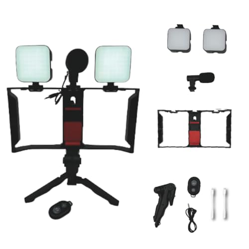 Vlogging Kit for iPhone & Android - YouTube Starter Kit with 2 LED Light, Tripod, Microphone & Smartphone Holder, Social Media Video Recording Kit - Content Creator Essentials