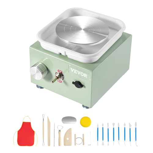 VEVOR Mini-Töpferscheibe, 0–320 U/min, einstellbare Geschwindigkeit, abnehmbare Beckenformmaschine, 2,56 Zoll/3,94 Zoll, 2 Drehteller, elektrische Keramik-Töpferscheibe, 18-teiliges Zubehör