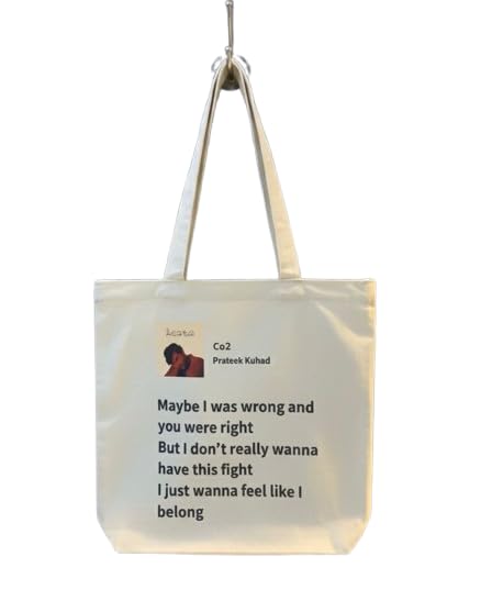 Lyrics Coded “Belong” Beige Tote Bag – Minimal Aesthetic Quote Printed Shoulder Carry Everyday Canvas Bag for Women
