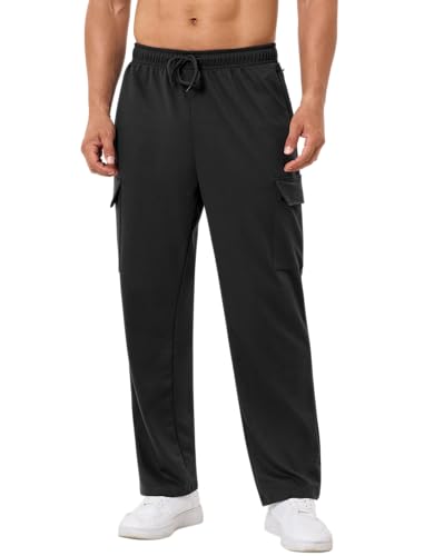 SILKWORLD Mens Sweatpants Cargo Pants Open Bottom Casual Athletic Gym Lounge Joggers with Zipper Pockets - Main Image