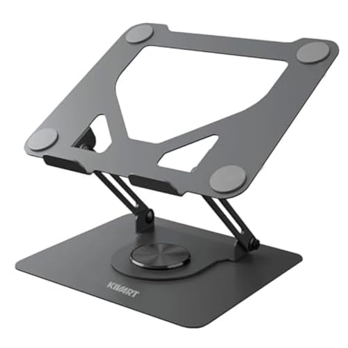 Kivart Elevate PRO Metal Laptop Stand with 360° Rotating Base | Adjustable Height & Angle | Hollow Design for Heat Dissipation | Anti-Slip Pads | Supp