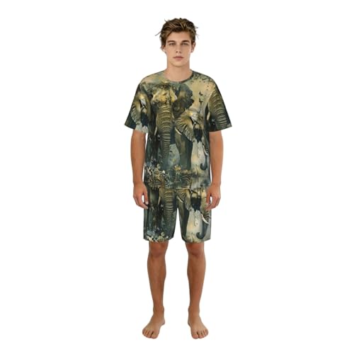 Pyjama court hommes respirant et léger avec imprimé éléphants nature