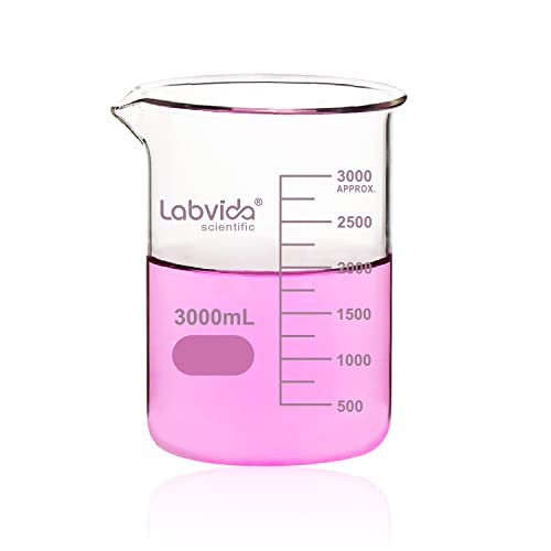 Glass Beaker, Vol. 3000ml, 3.3 Borosilicate Griffin Low Form with Printed Graduation,LVA022