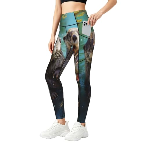 Pantalones de yoga con estampado de nutria leggings opacos con bolsillos para fitness y correr