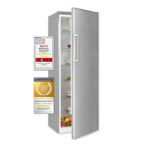 Exquisit Kühlschrank KS350-V-H-040E inoxlook | 331 l Nutzinhalt | Edelstahloptik | Freistehend | LED-Licht | Türanschlag wechselbar | Silber Exquisit Kühlschrank KS350-V-H-040E inoxlook | 331 l Nutzinhalt | Edelstahloptik | Freistehend | LED-Licht | Türanschlag wechselbar | Silber
