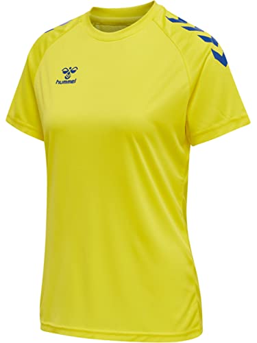hummel Hmlcore Xk Core - Camiseta de poliéster para Mujer, Amarillo/Azul Verdadero, S