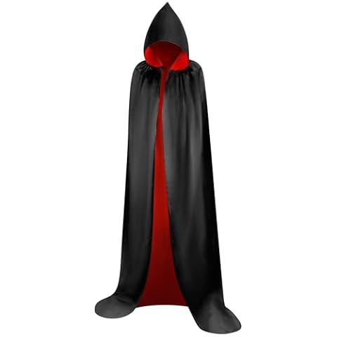 Myir JUN Czarno-czerwona peleryna dla dorosłych dzieci, uniseks, płaszcz z kapturem, kostium na Halloween, satynowy, czarownice, wampiry, płaszcz, fantazyjne przebranie dla dzieci (rozmiar XL)