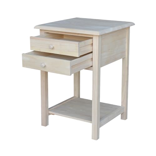 International Concepts, 25.6"H Rectangular Lamp/ End/ Side Table, 2 Drawers, Eco-Friendly Parawood, Paint or Stain in Any Color, Kitchen/Dining Furniture, Fully Assembled, Unfinished by IC INTERNATIONAL CONCEPTS - Used condition - US$71.06