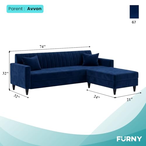 Image of FURNY Avvono 4 Seater L Shape Sofa Set with Movable Ottoman | Flexible Left or Right Layout | Plush Velvet Fabric (Blue) | Perfect for Living Room, Guest Room & Office