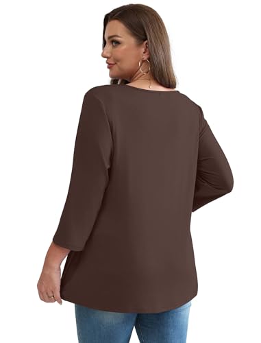 Image of OFEEFAN 3 /4 Length Sleeve Womens Tops 2026 Blouses for Women Dressy Casual Fashion Clothing V Neck Babydoll Tops Fall Outfits