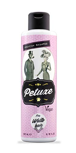 Petuxe Champú para Mascotas de Pelo Blanco. Champú Vegano para Perros y Gatos. Aloe Vera ecológico. Potenciador Color Blanco Natural - 200 ml