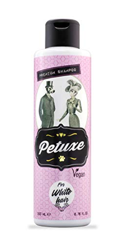 Petuxe Champú para Mascotas Cabello Blanco. Champú Vegano Perros. Champú Gatos - Vegano. Aloe Vera ecológico. Potenciador Color Blanco Natural - 200 ml