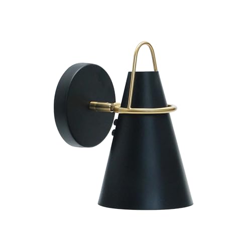 Image of MONKFISH Modern Wall Sconce with Black Shade - Adjustable Reading Light for Bedroom, Living Room - Matte Black Wall Lamp with 45 Swing Arm - Hardwired Light Fixture, UL Listed