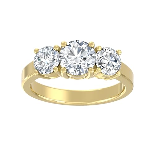 1 Carat - 3 Carat (CT. T.W.) Lab Grown Diamond Three-Stone Engagement Ring for Women | 14K Yellow or White Gold 3-Stone Wedding Anniversary Ring | D-E Color and VS Clarity