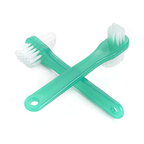 SurgiMac Green Denture Brush with White Polypropylene Bristles Double Sided Strong Bristles Brush Firm Tooth Brush Denture Cleaning Brush Oral Care Dental Care Dental Instruments – Pack of 10