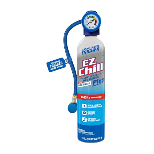 EZ Chill Auto AC Recharge Kit with Leak Sealer Plus, 18oz – Car A/C Refrigerant Refill with Hose & Gauge – Seals Leaks in Hoses, O-Rings & Gaskets, Extends AC Life, Easy DIY Air Conditioning Recharge