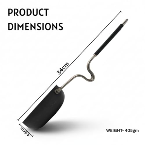 Image of LAZYwindow Iron Tadka Pan 12 cm with Insulated Steel Handle, Black | Insulated steel handle for a secure and comfortable grip