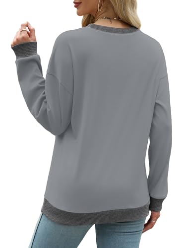 Image of Saloogoe Sweatshirts for Women Crewneck Long Sleeve Loose Fit Tops Color Block Ribbed Trim Fashion 2025