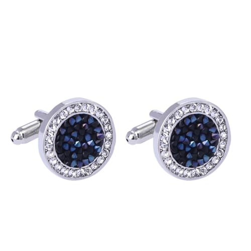 Round Crystal Gemstone Cufflinks for Men Women Classic Men's Cufflink Jewelry Set for Business Wedding Party Formal Events Daily Tuxedo Dress Shirt Accessories (Blue)