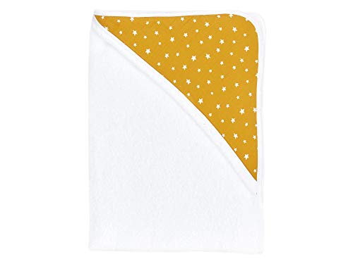 mini Fifia Kapuzenhandtuch kleine weiß Sterne auf Musselin gelb mustard Cover