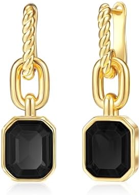 Mesovor Gold Crystal Hoop Earrings for Women Trendy, 18K Gold Pla...