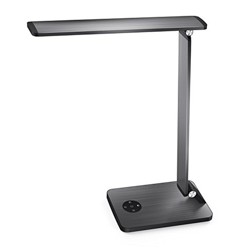 Preisvergleich Produktbild MoKo LED Schreibtischlampe Smart Touch Dimmbare Tischleuchte, Drehbare Augenpflege Lampe mit Stufenloser Helligkeit / Farbtemperatur, USB-Ladeanschluss, Memory-Funktion, Schlafmodus - Gray
