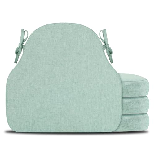 Green Winsor Chair Cushions with Ties Set of 4, Dining Kitchen Chair Seat Pads Non Slip Removable Washable Cover 17"x16"
