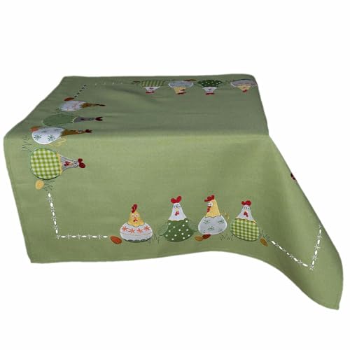texpot Nappe 85 x 85 cm verte avec imprimé poules folles Pâques printemps