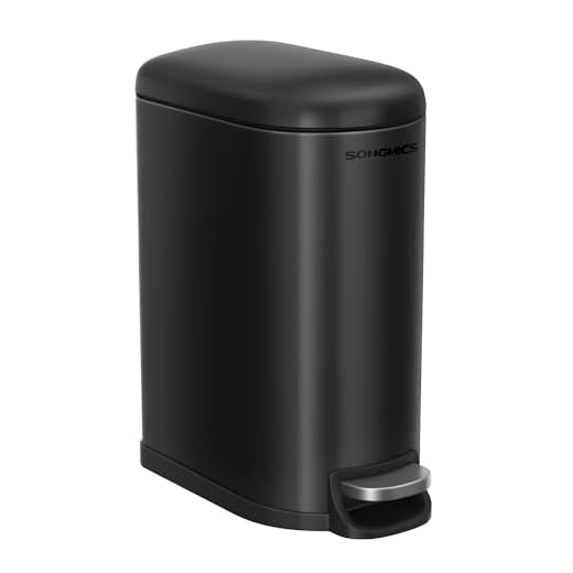 SONGMICS Poubelle de Salle de Bain 10L, Petit, Couvercle, Poubelle à Pédale pour Toilettes, Compact, Petit Espace, en Acier, Fermeture en Douceur, Noir d'Encre LTB010B02
