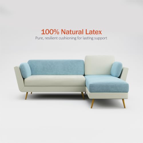 Image of Nuvola Air Latex Fabric Sofa | L Shaped Sofa | Modern Buttonless Tufted & Anti-Sag Comfort (Powder Blue & White, 4)
