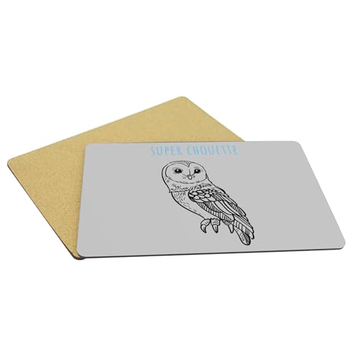 Sets de table gris en liège lot de 4 napperons grand format avec dessin illustration Chouette