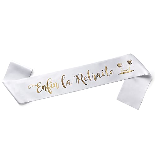 OMISS Echarpe pour Fêter son Départ à la Retraite - Enfin la Retraite - Echarpe Blanche et Or (Blanc) Cover