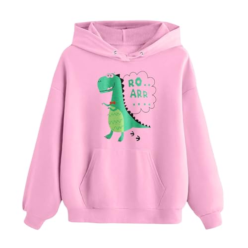 Boys' Long Sleeve Hooded Sweatshirt Boys Sweatshirts Crewneck Truck Shirt Dinosaur Long Sleeve Lightweight (5-6 Years) Pink4