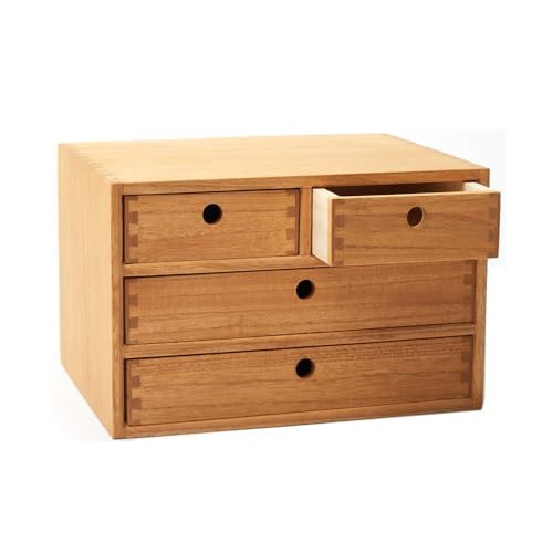 Image of KIRIGEN Wooden Desktop Organiser with 4 Drawers, Paulownia Wood Desk Storage Cabinet for A4 Paper, Stationery, Files and Make-up, Home Office Storage Box, 35 x 27 x 21.5 cm, Natural(WJG34-NA)