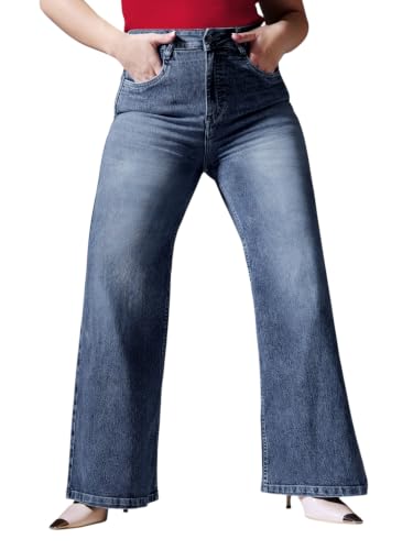 Image of Miss Chase A+ Women's Wide-Leg High-Rise Regular-Length Stretchable Shaping Denim Jeans