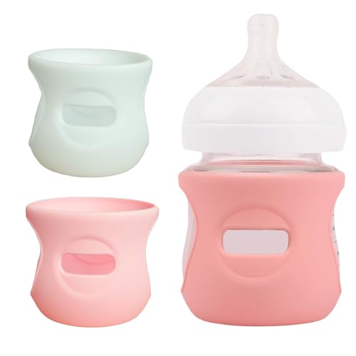 Image of 2 Pack Silicone Sleeves Compatible with Philips Avent Glass Baby Bottles 4 oz, to Prevent The Baby Bottles from Breaking, BPA-Free (White+Pink)