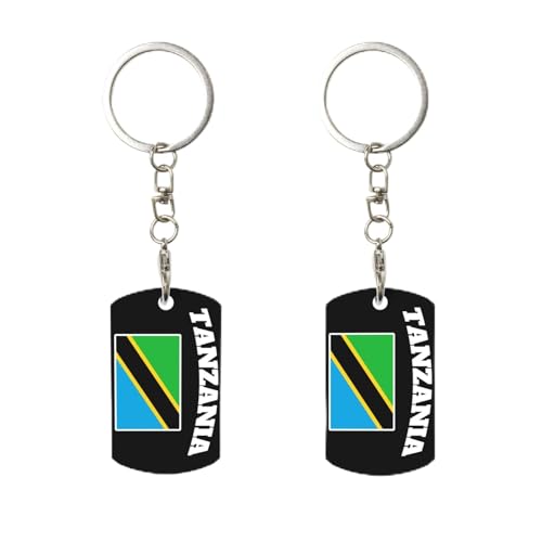 Porte-clés rectangulaire personnalisé en métal avec drapeau de la Tanzanie, pour la maison, le bureau et la moto.