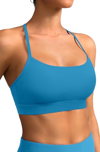 Image of Padded Y-Back Sports Bra for Women - Racerback Low Impact Spaghetti Strap for Yoga Workout Top RoyalBlue