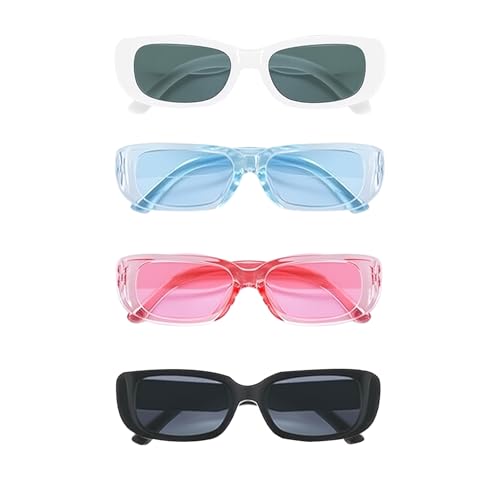 XDGBGFN Lot de 4 lunettes de soleil rectangulaires vintage des années 90 - 4 couleurs - Pour femme et fille, Rose