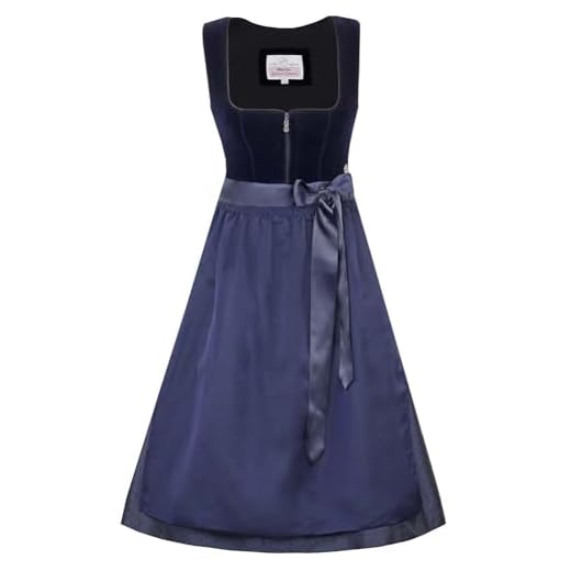 Marjo Dirndl Bidingen 65cm Länge | Samtdirndl mit Reißverschluss | Satinband Damen (DE/NL/SE/PL, Numerisch, 50, Regular, Regular, blau)