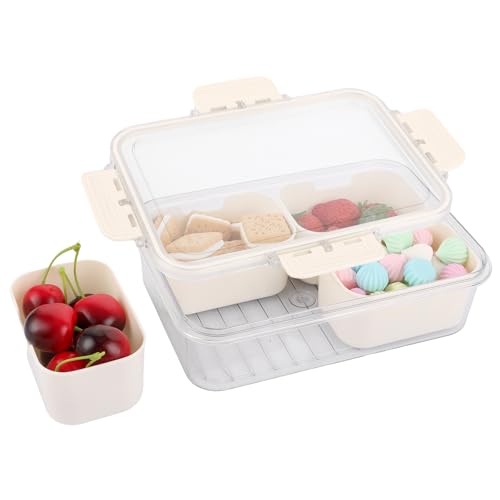 VIDETOL Bol à collation avec couvercle, boîte à goûter avec 4 compartiments, assiette en plastique pour noix, bonbons, biscuits, fruits