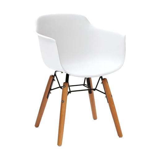 Benjara Lyna 16 Inch Kids Side Chair with Solid Back, Arms, Angled Wood Base, White, Brown and Black